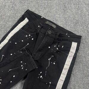 KDNK Distressed Skinny Jeans 30W x 29L Black Paint Splatter Side Stripe Men's